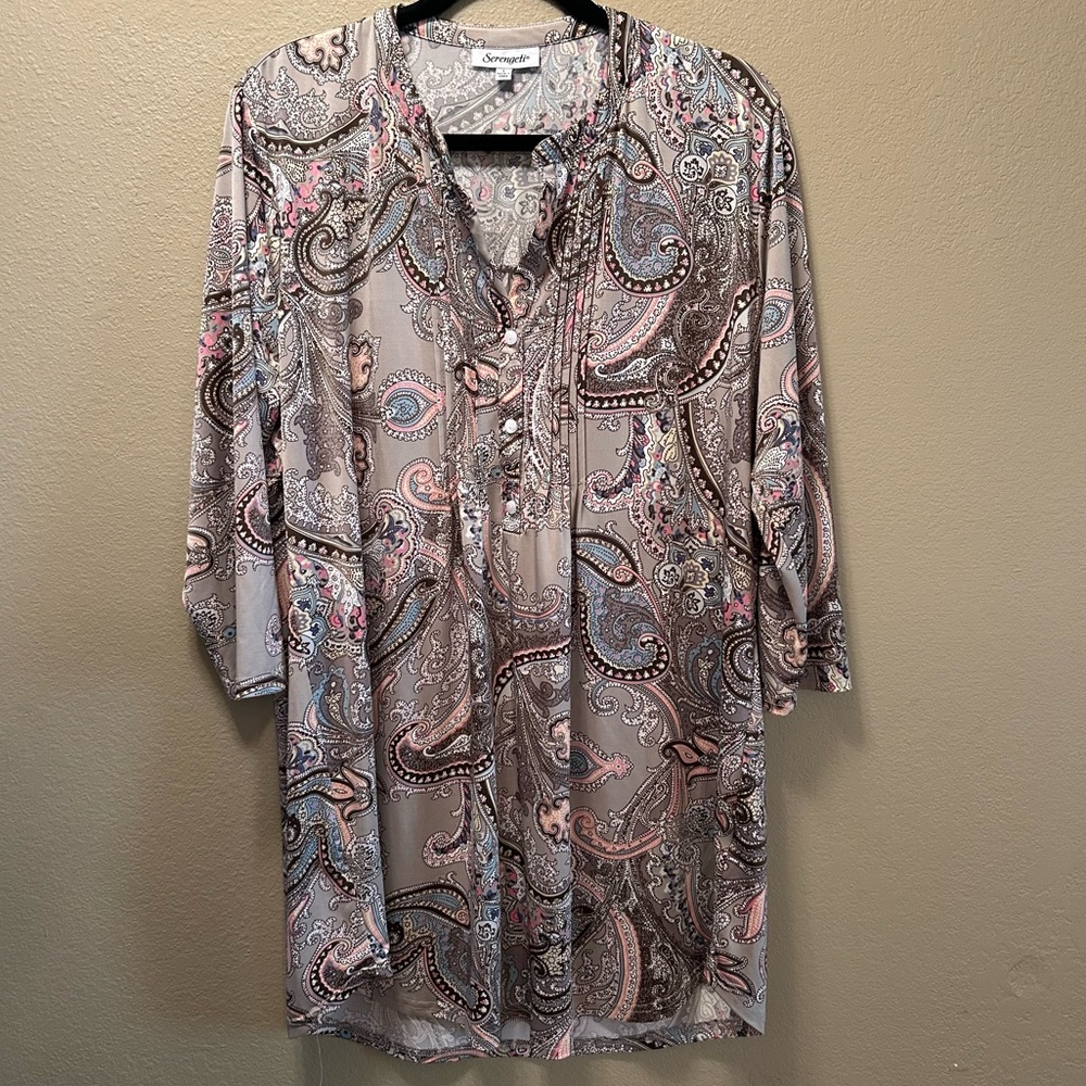 Serengeti Women's Large Multicolor Paisley 3/4 Sleeve Dress